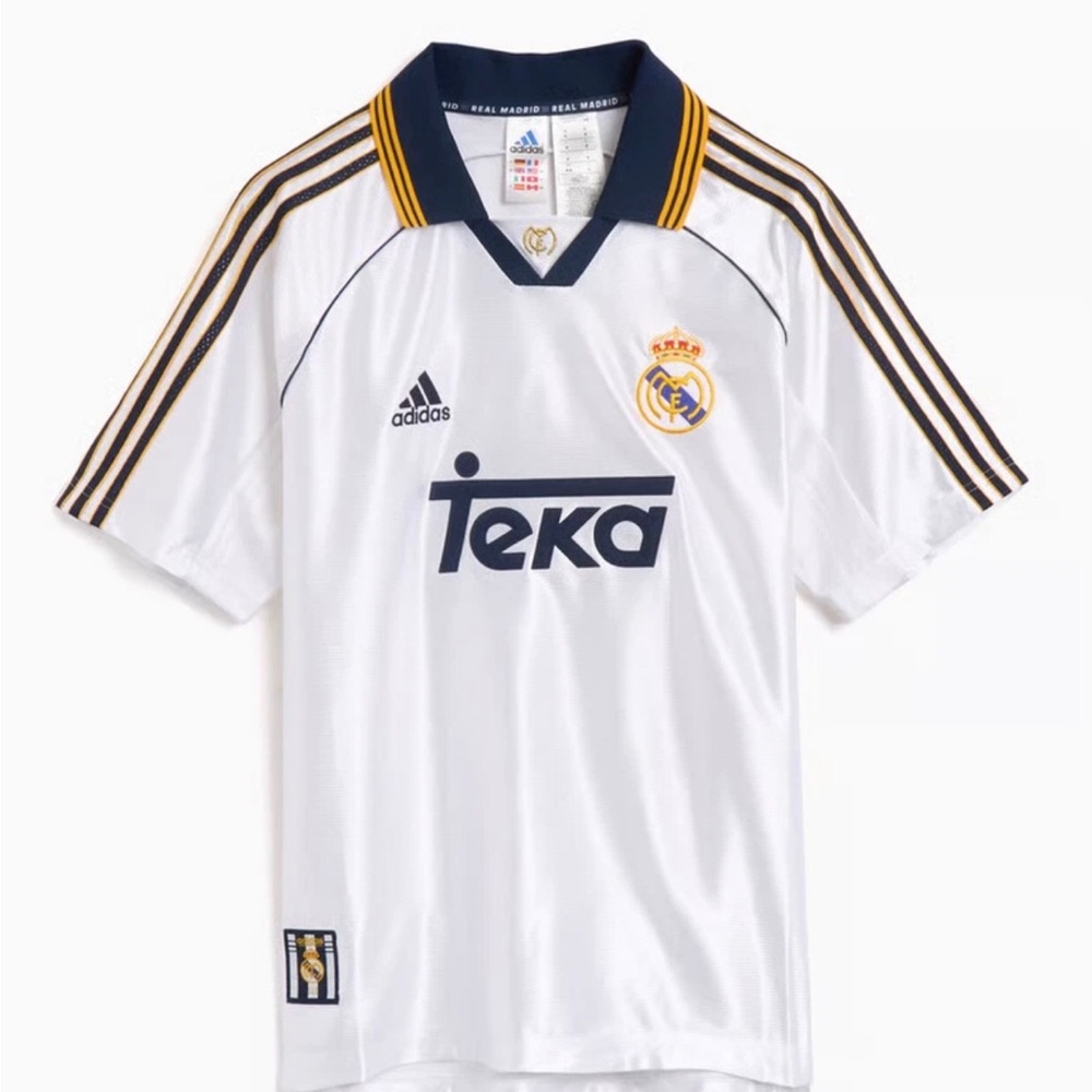 adidas Real Madrid Los Blancos Retro 99 / 00 Home Jersey White Logo Top Men new